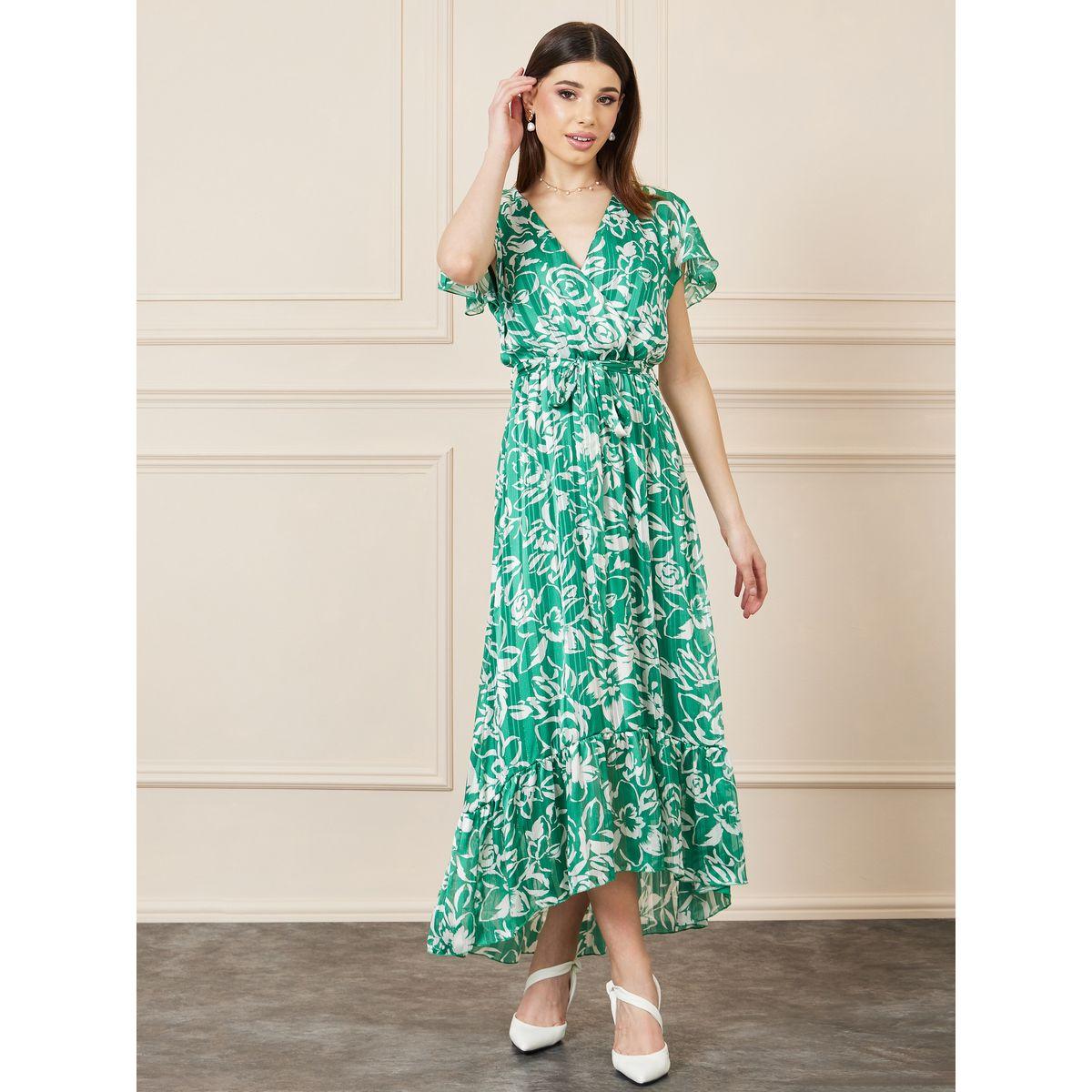 Buy Women s Styli Floral Print A Line Maxi Dress with Self Tie Up Online Centrepoint KSA