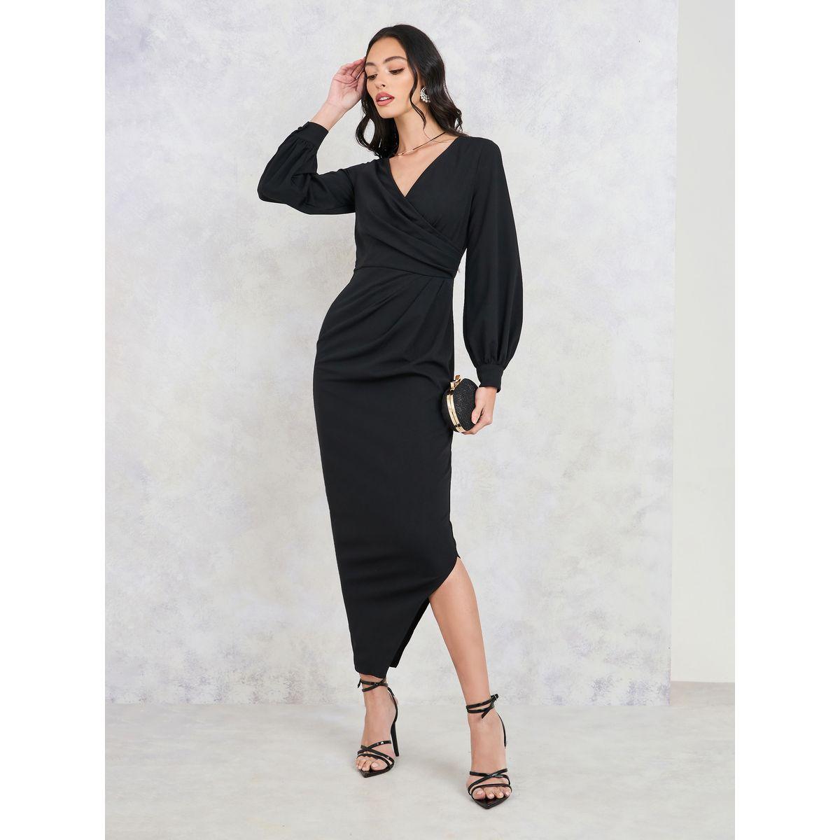 Styli Side Pleats Asymmetric Hem Midi Dress-women-clothing-dresses-image-1