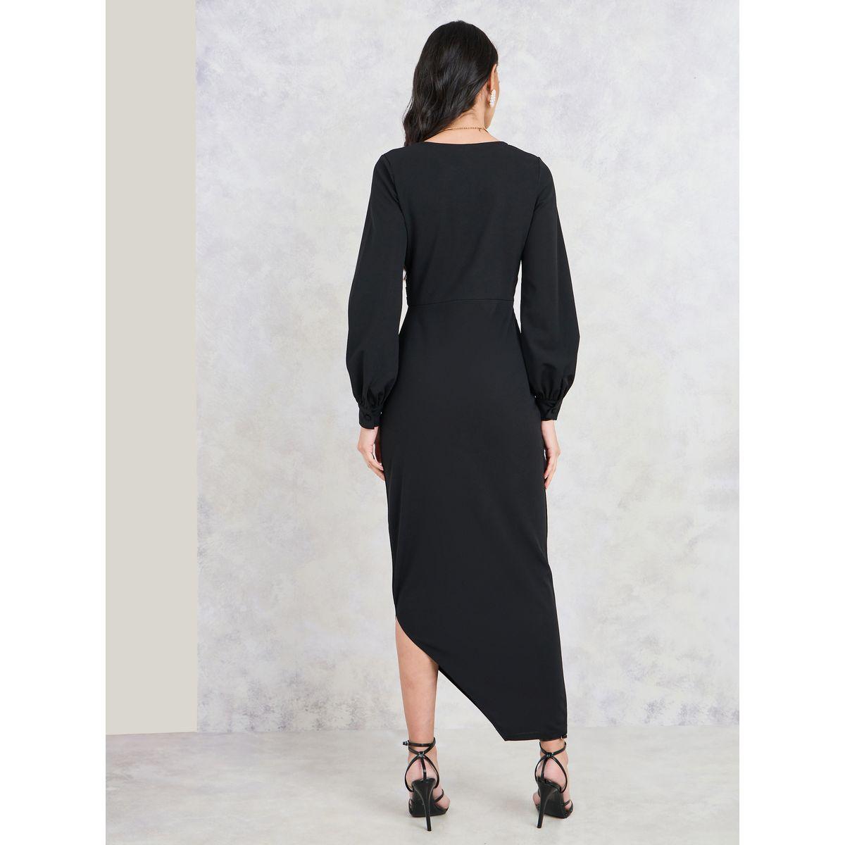 Styli Side Pleats Asymmetric Hem Midi Dress-women-clothing-dresses-image-4