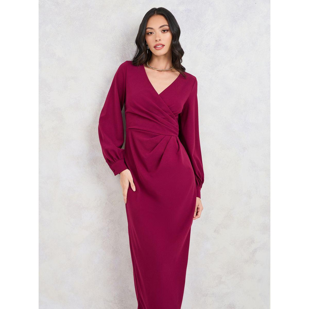 Styli Side Pleats Asymmetric Hem Midi Dress-women-clothing-dresses-image-2