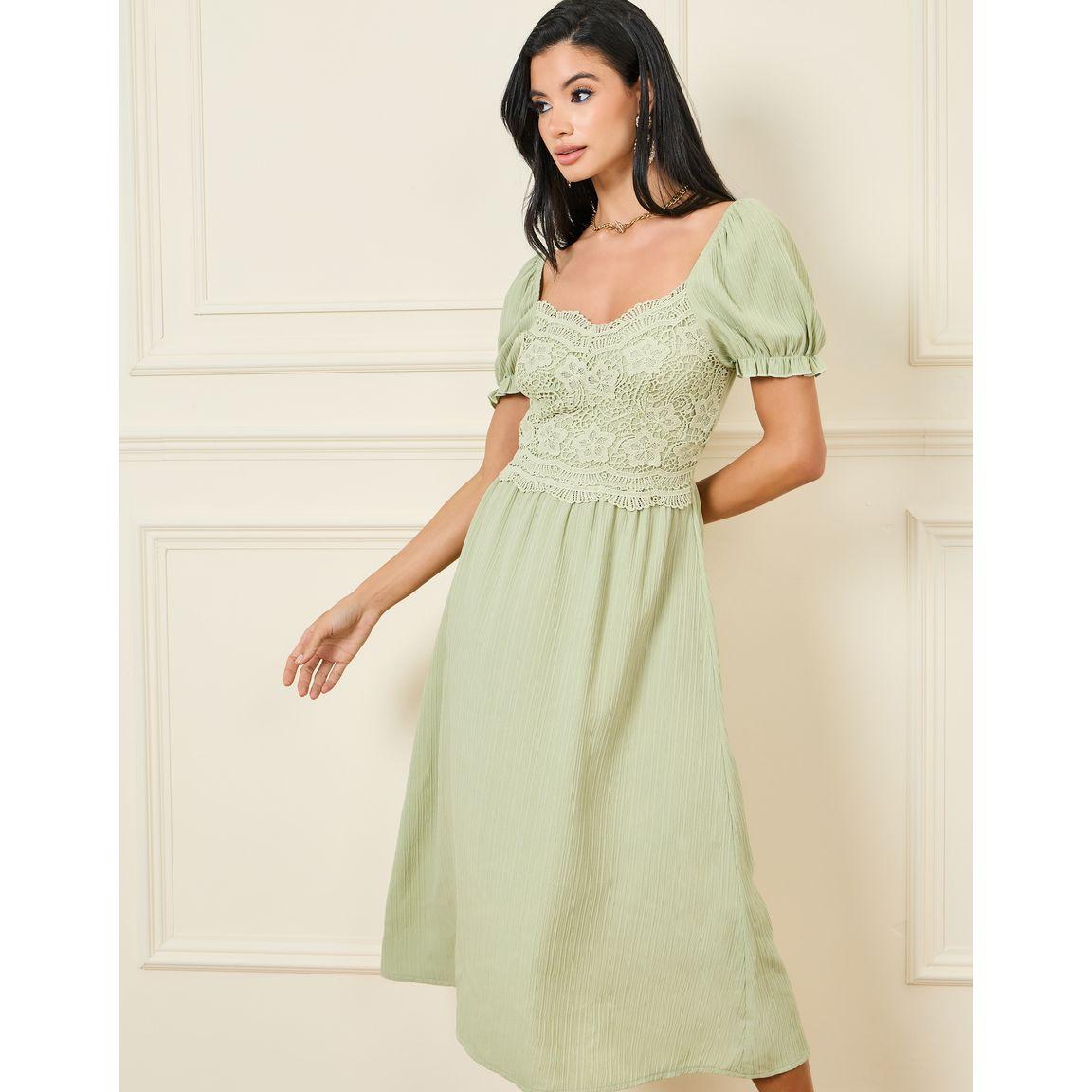 Styli Lace Detail Puff Sleeves Midi A-Line Dress-women-clothing-dresses-image-2