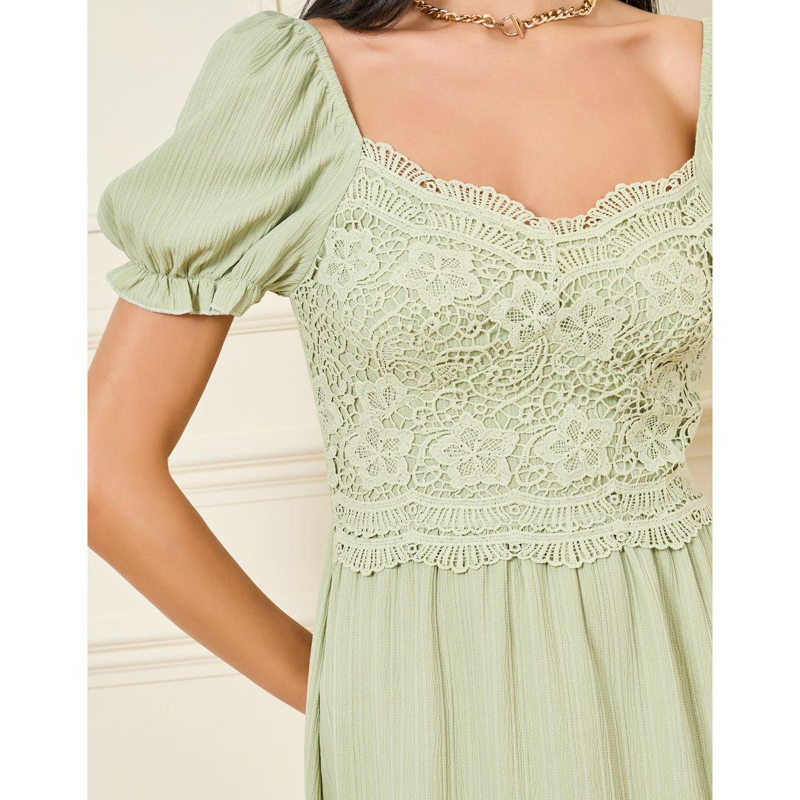Styli Lace Detail Puff Sleeves Midi A-Line Dress-women-clothing-dresses-image-3