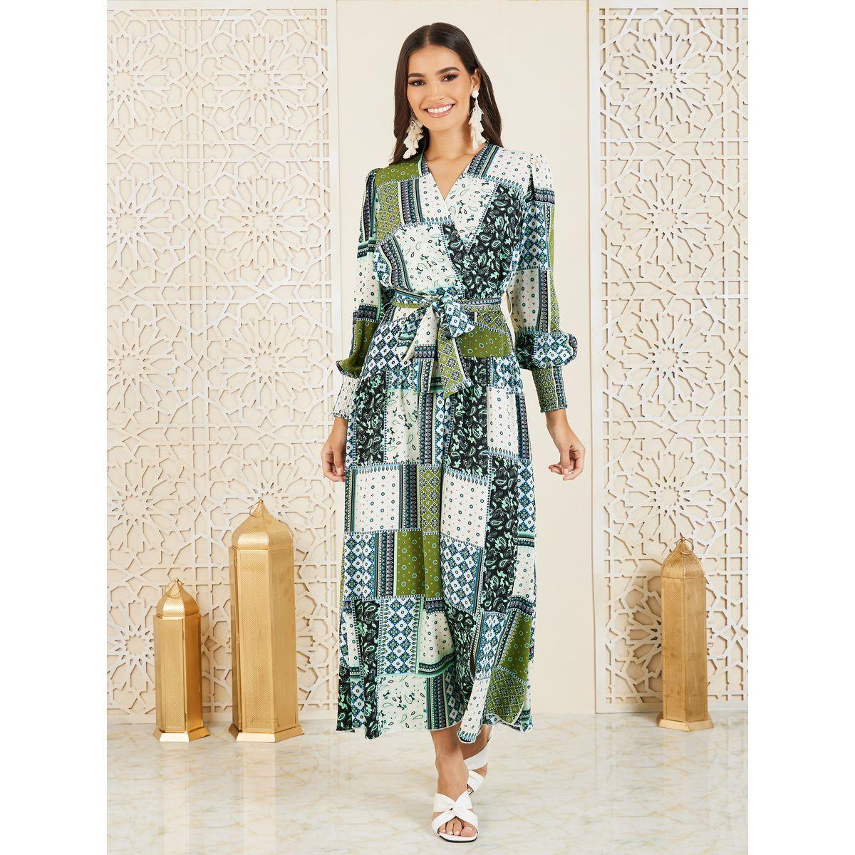 Styli Patchwork Print A-Line Wrap Maxi Dress-women-clothing-dresses-image-1