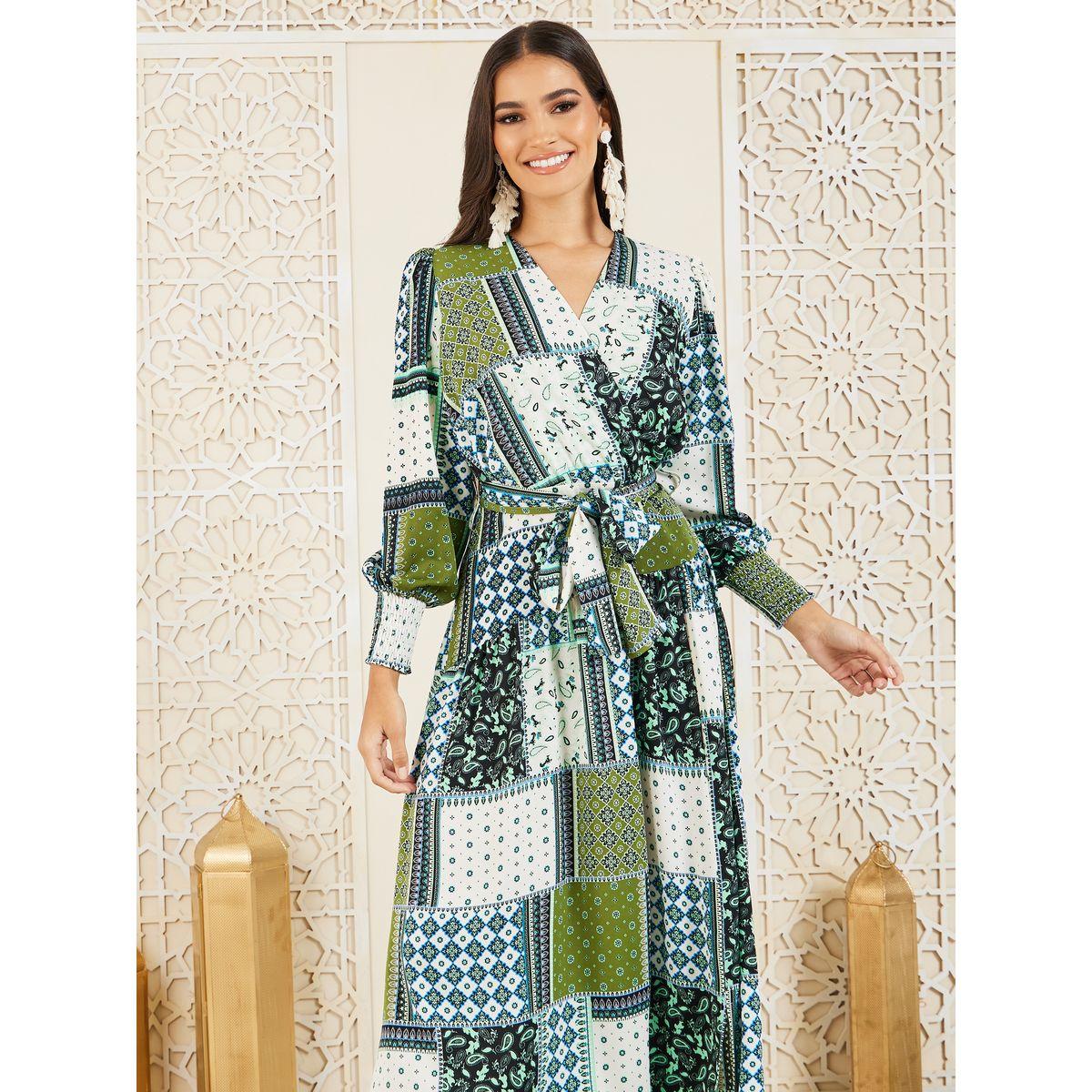 Styli Patchwork Print A-Line Wrap Maxi Dress-women-clothing-dresses-image-2