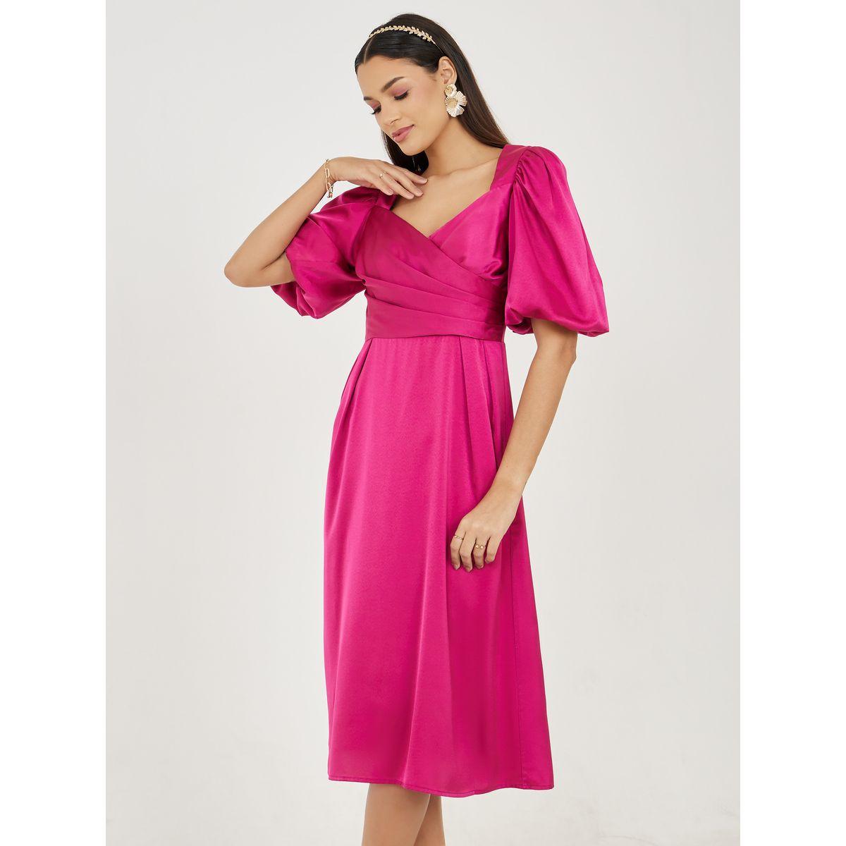 Styli Satin Pleated Sweetheart Neck A-Line Midi Dress-women-clothing-dresses-image-2
