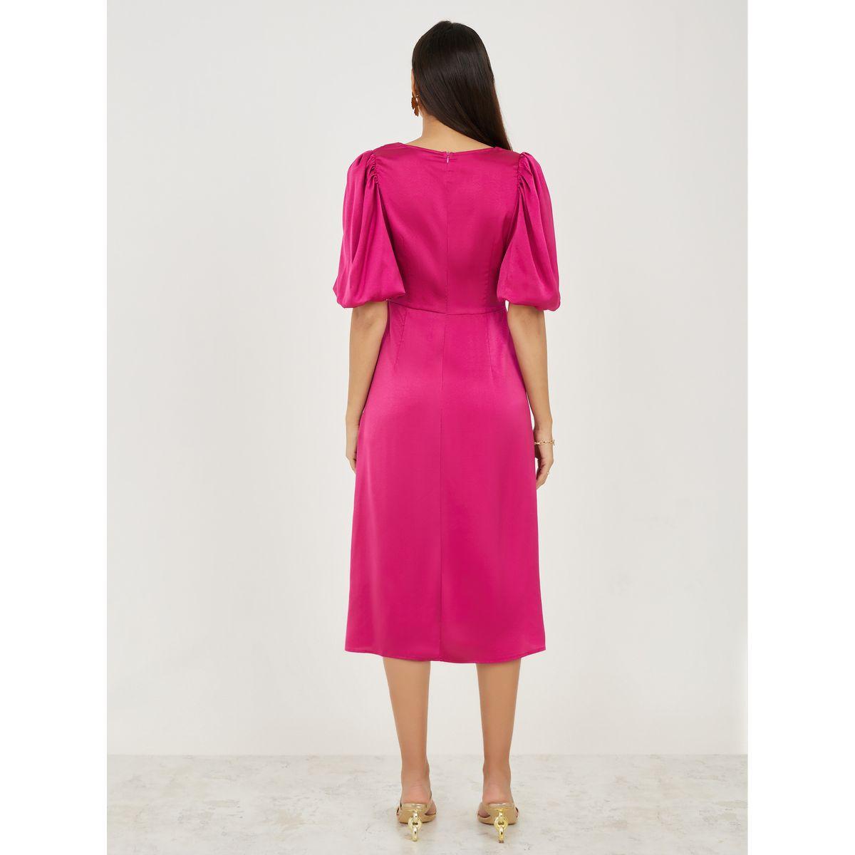 Styli Satin Pleated Sweetheart Neck A-Line Midi Dress-women-clothing-dresses-image-4