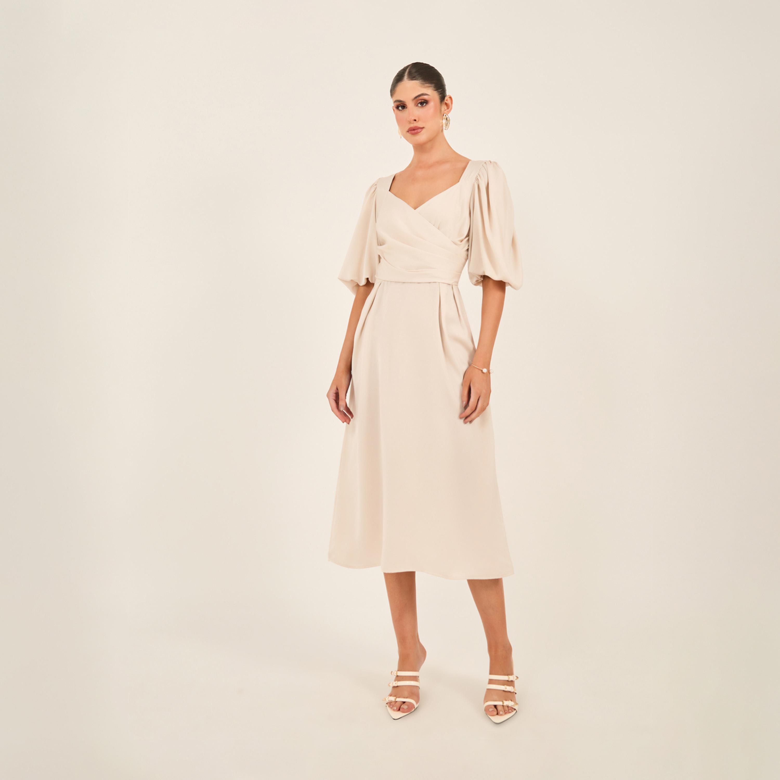 Styli Puff Sleeve Wrap A-Line Midi Dress-women-clothing-dresses-image-1
