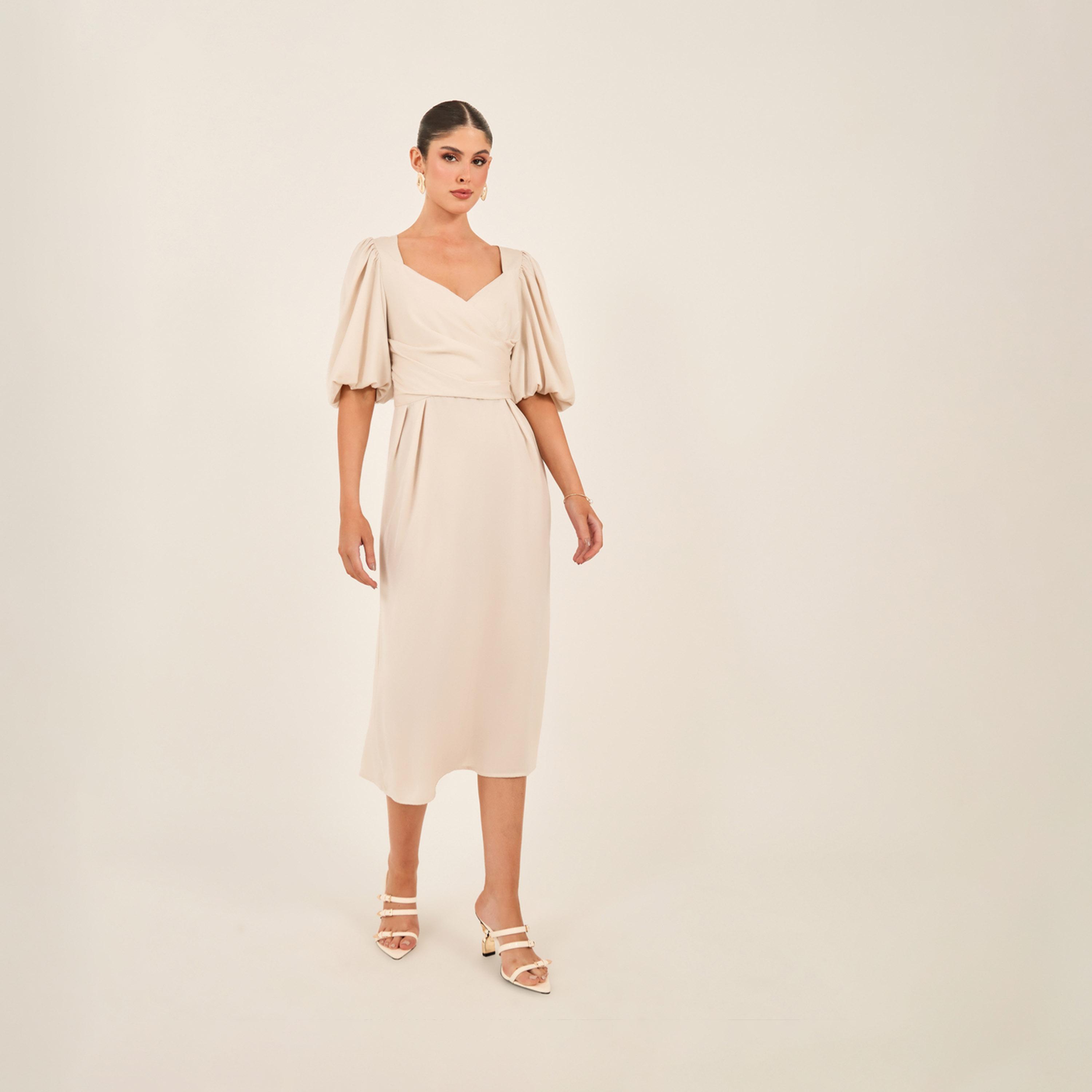 ستايلي - فستان ميدي بأكمام منفوخة وقصة A-women-clothing-dresses-image-2