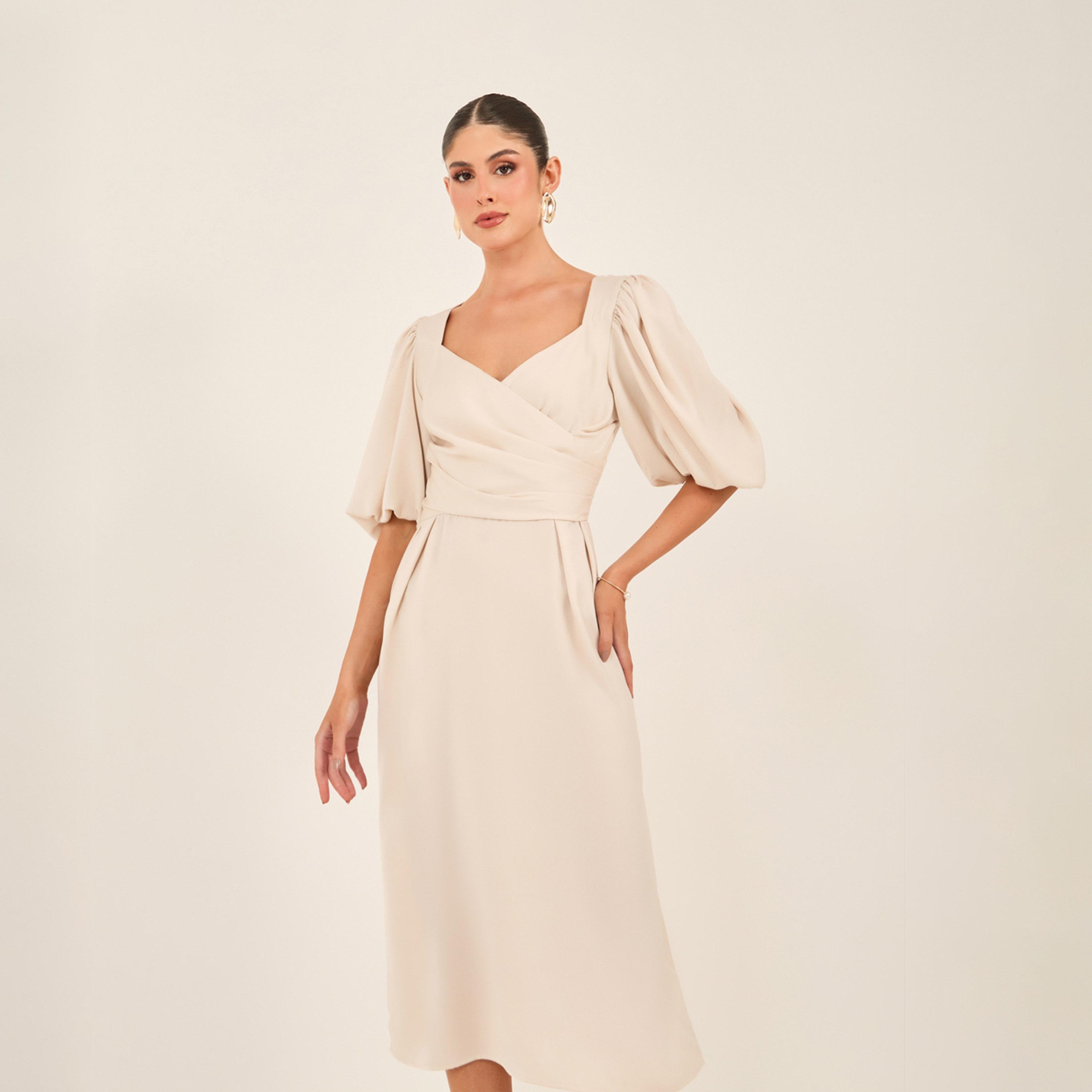 ستايلي - فستان ميدي بأكمام منفوخة وقصة A-women-clothing-dresses-image-3