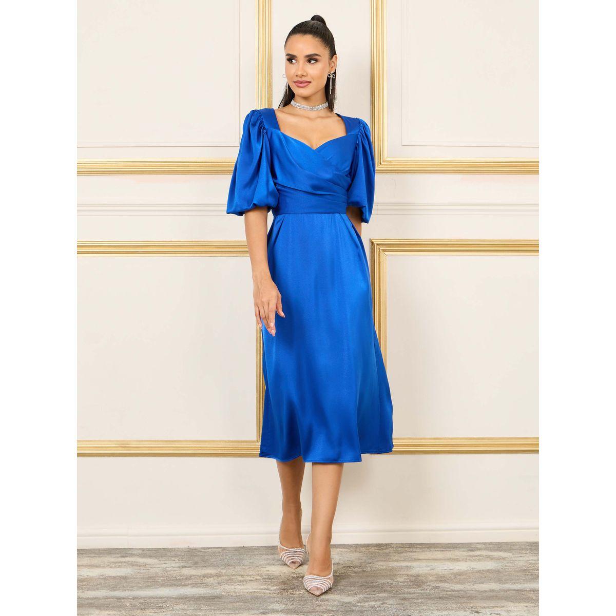 فستان ساتان ميدي مزين بكسرات-women-clothing-dresses-image-2