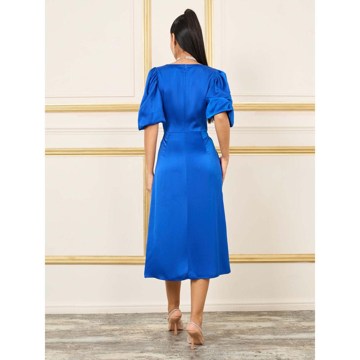 فستان ساتان ميدي مزين بكسرات-women-clothing-dresses-image-4