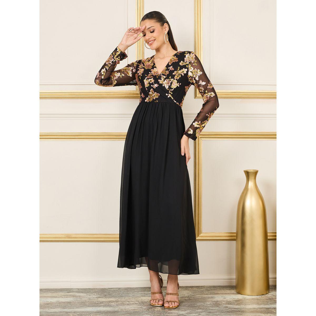 Styli Sequin Detail Pleated A-Line Maxi Dress-women-clothing-dresses-image-1