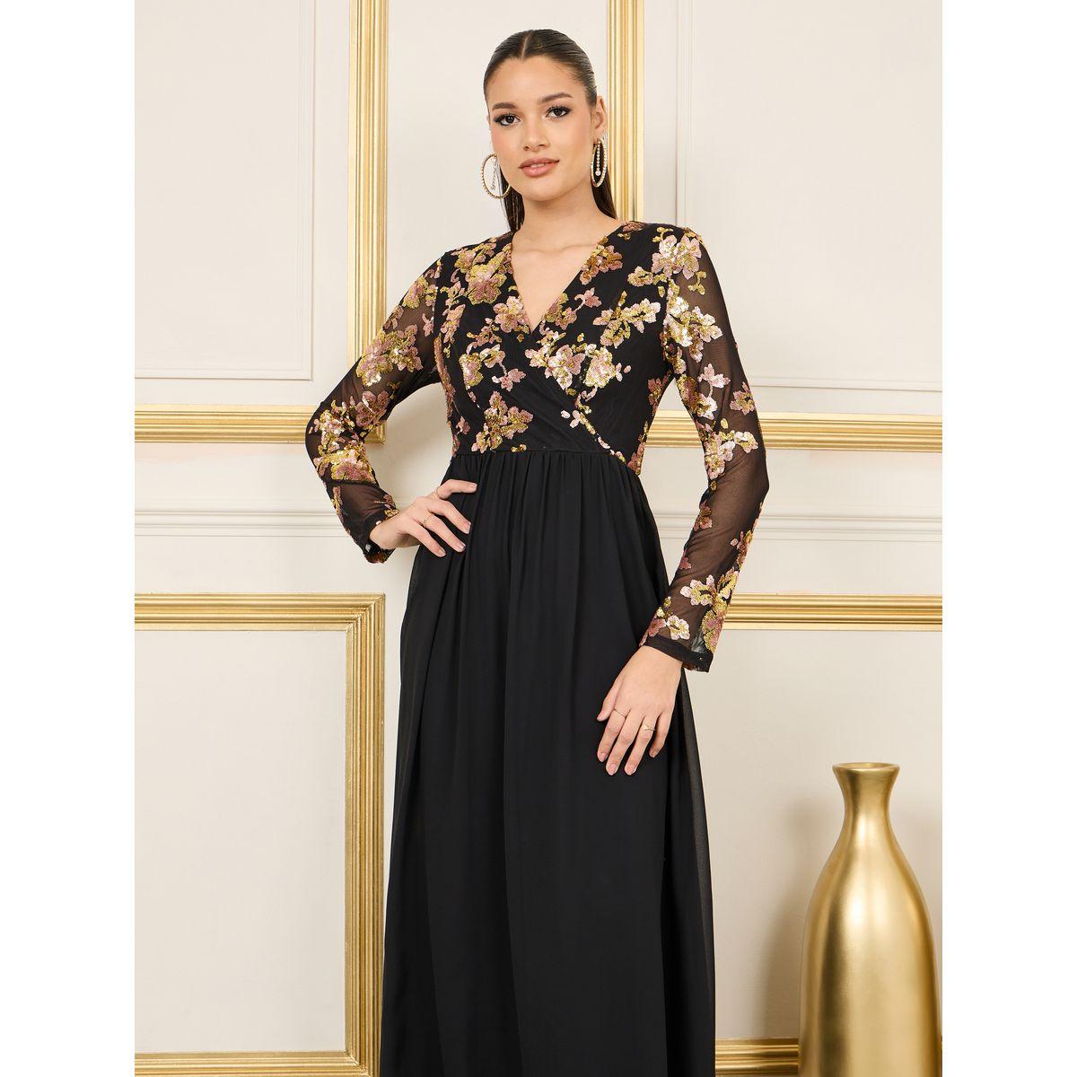 Styli Sequin Detail Pleated A-Line Maxi Dress-women-clothing-dresses-image-2