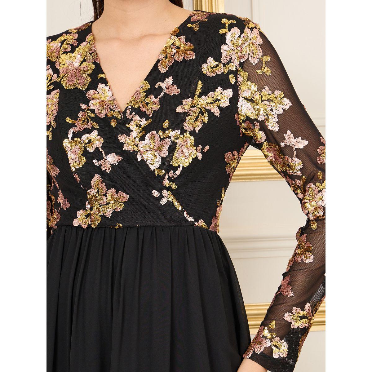 Styli Sequin Detail Pleated A-Line Maxi Dress-women-clothing-dresses-image-3