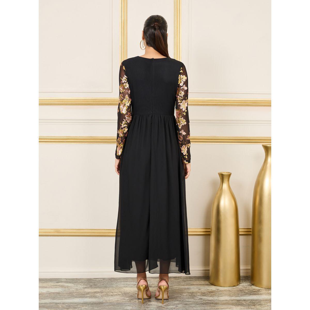 Styli Sequin Detail Pleated A-Line Maxi Dress-women-clothing-dresses-image-4
