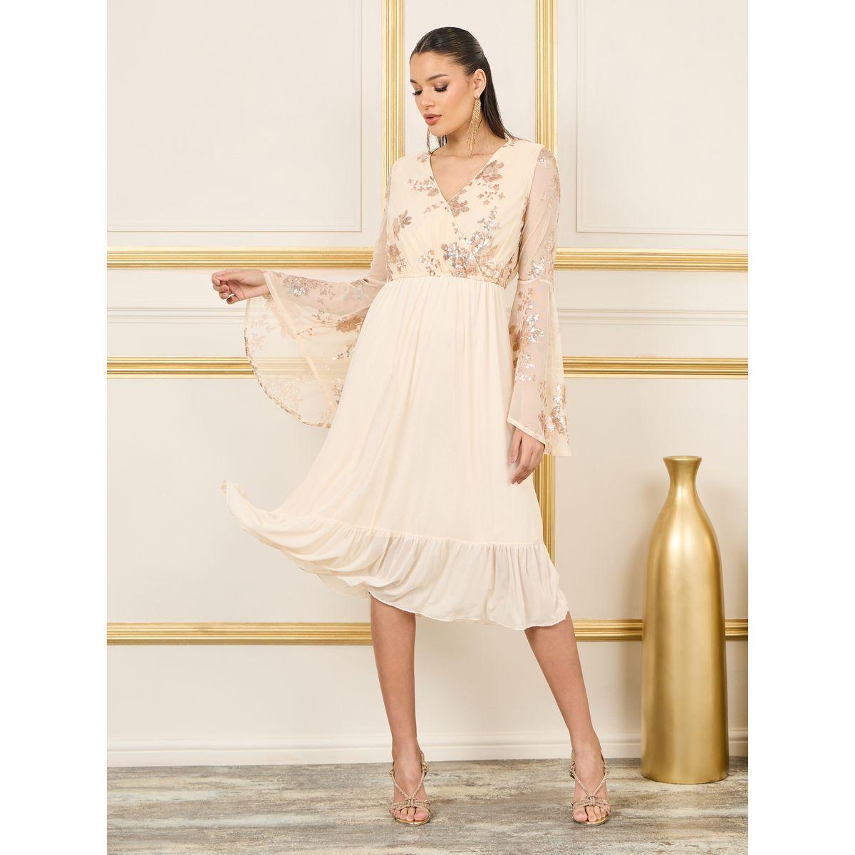 فستان ميدي مزين بالترتر مع اكمام جرس-women-clothing-dresses-image-1