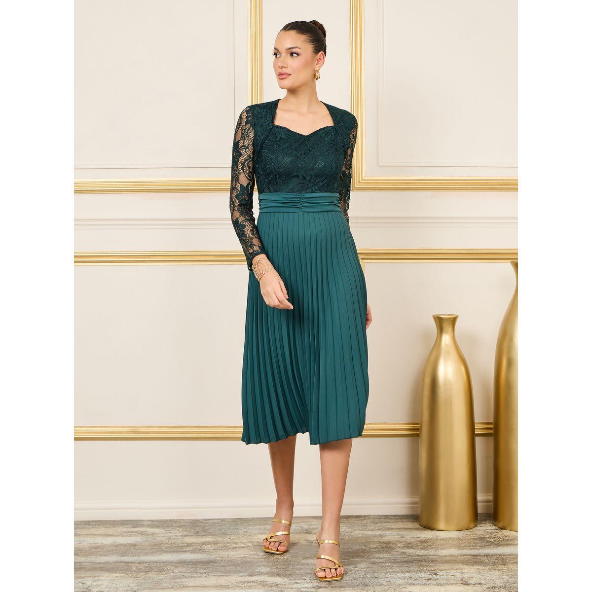 Styli Lace Detail Pleated A Line Midi Dress-women-clothing-dresses-image-1
