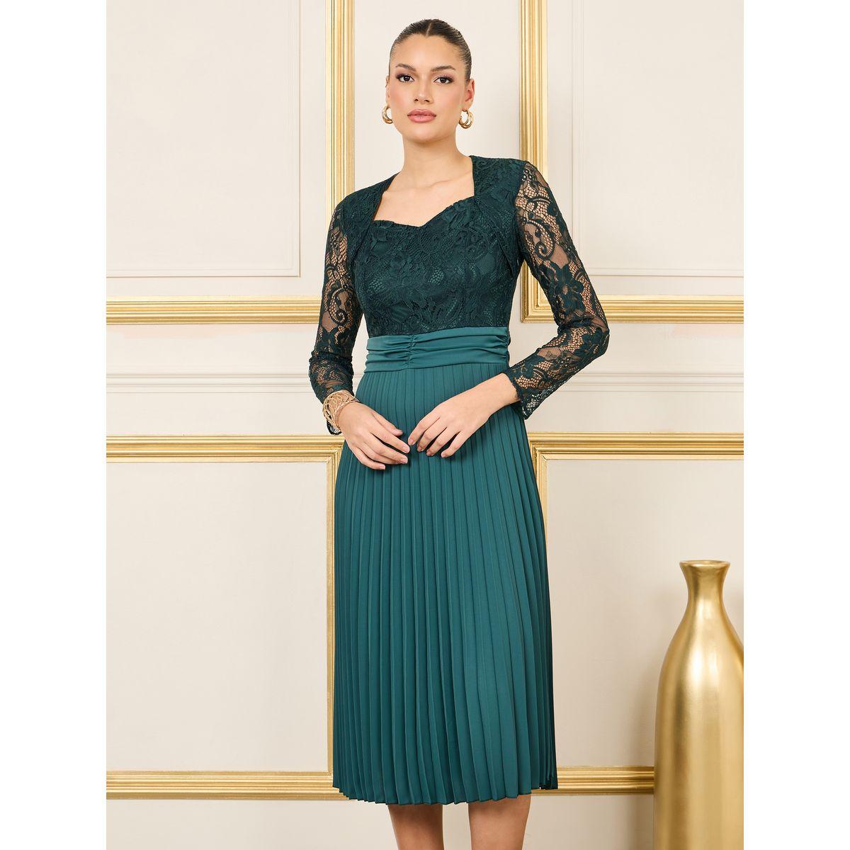 Styli Lace Detail Pleated A Line Midi Dress-women-clothing-dresses-image-2