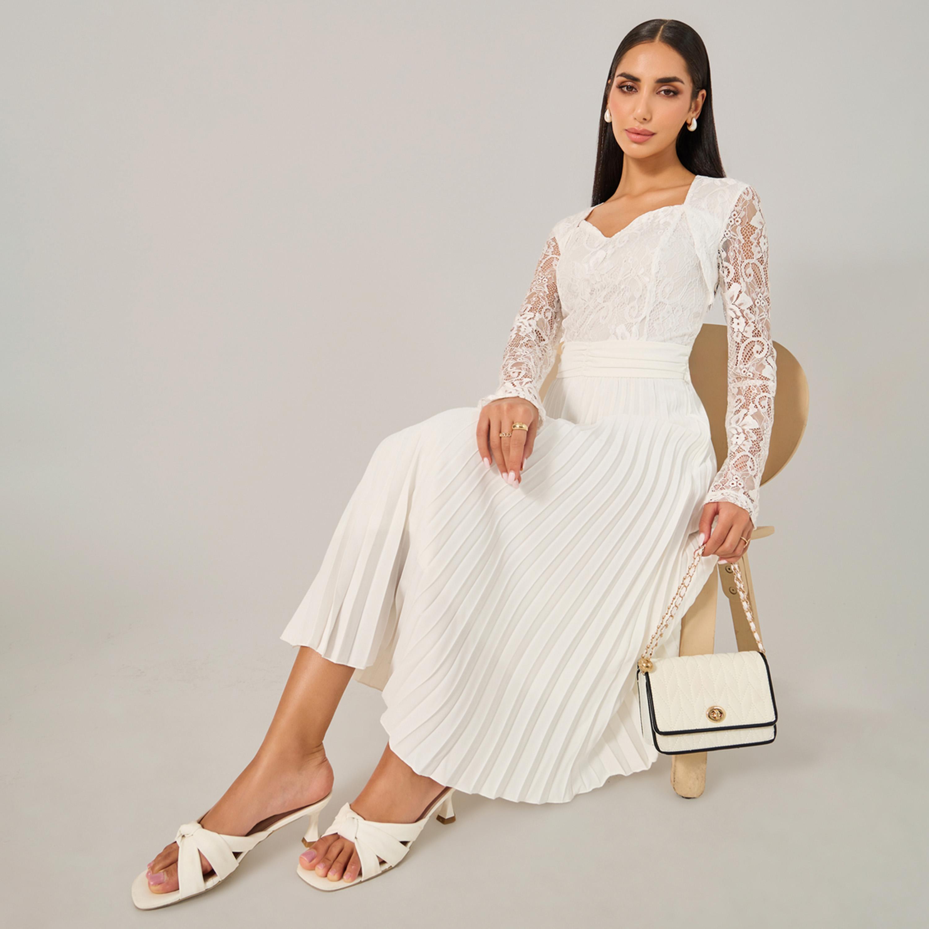 ستايلي - فستان متوسط الطول بقصة A وتفاصيل دانتيل-women-clothing-dresses-image-1