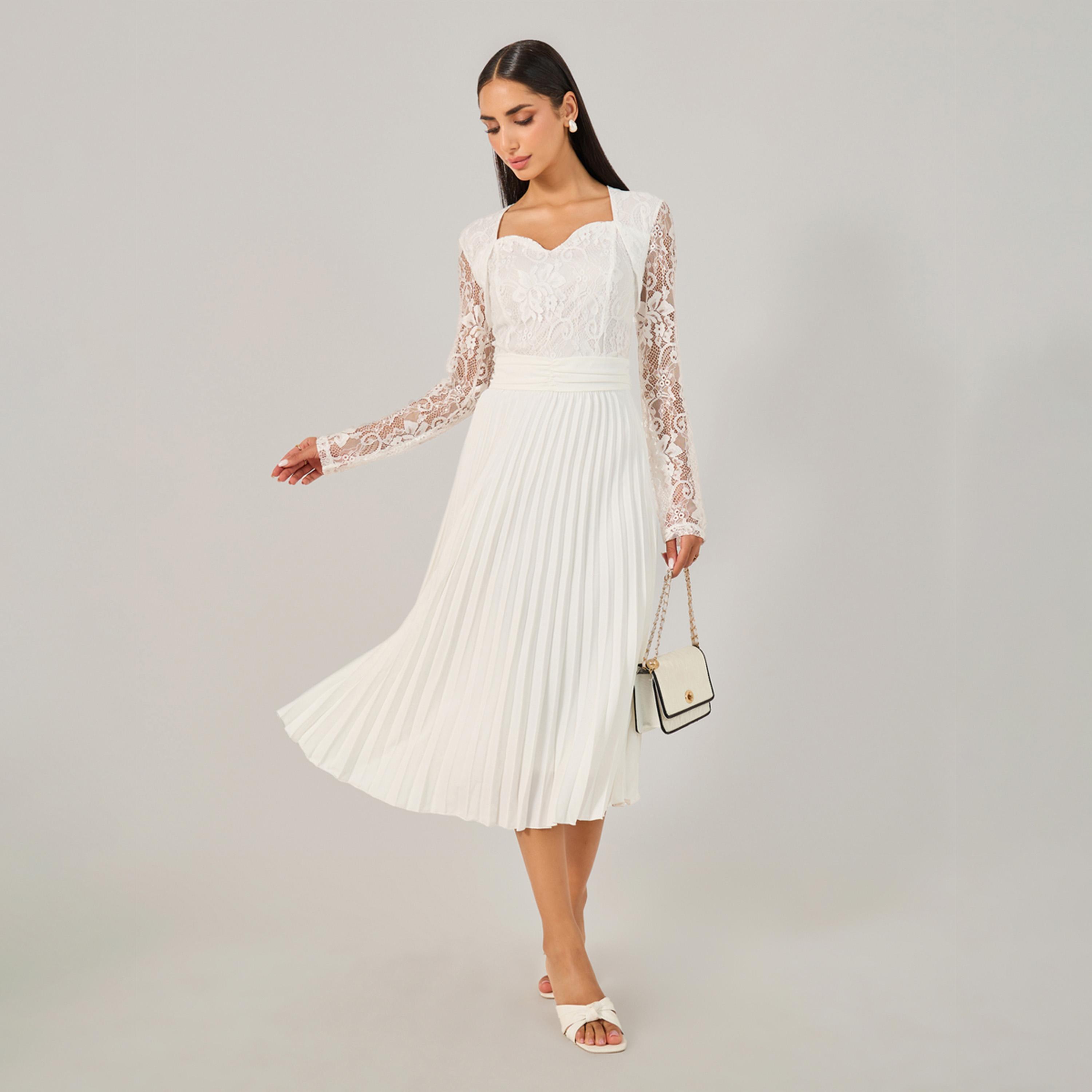 ستايلي - فستان متوسط الطول بقصة A وتفاصيل دانتيل-women-clothing-dresses-image-2