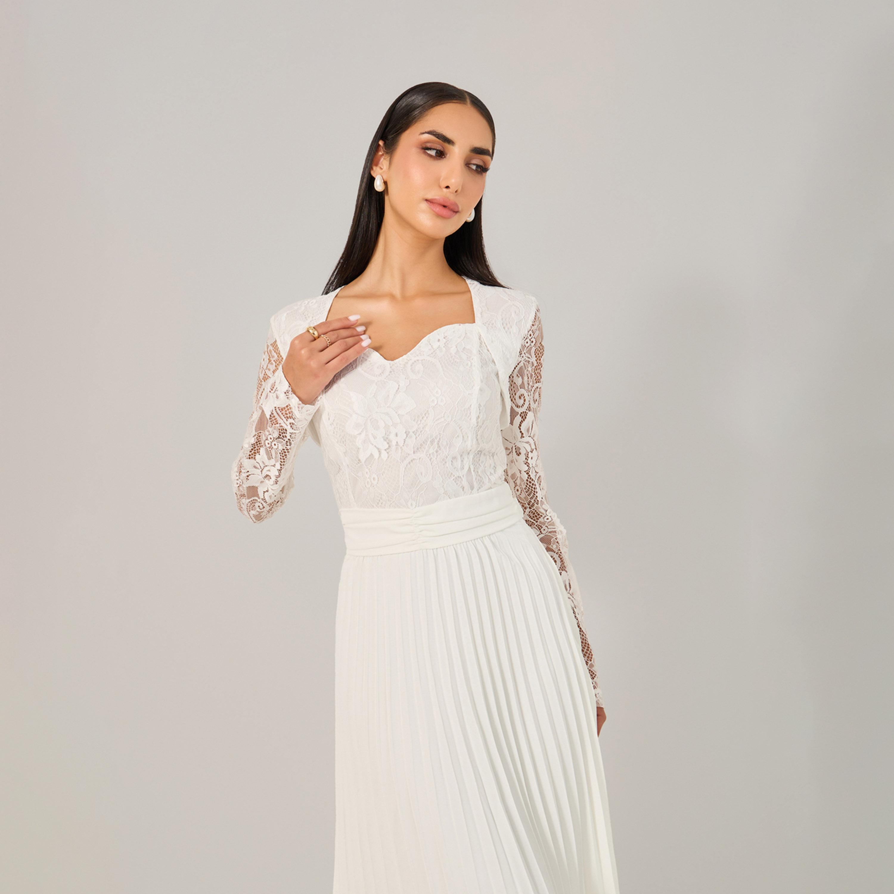 Styli Lace Detail Pleated A-Line Midi Dress-women-clothing-dresses-image-5