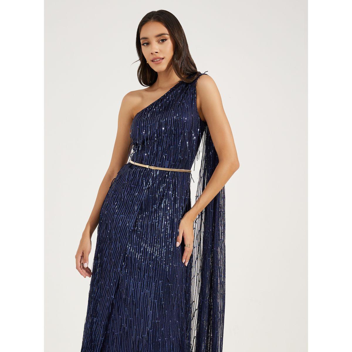 فستان طويل مزين بالترتر مع كتف واحد-women-clothing-dresses-image-2