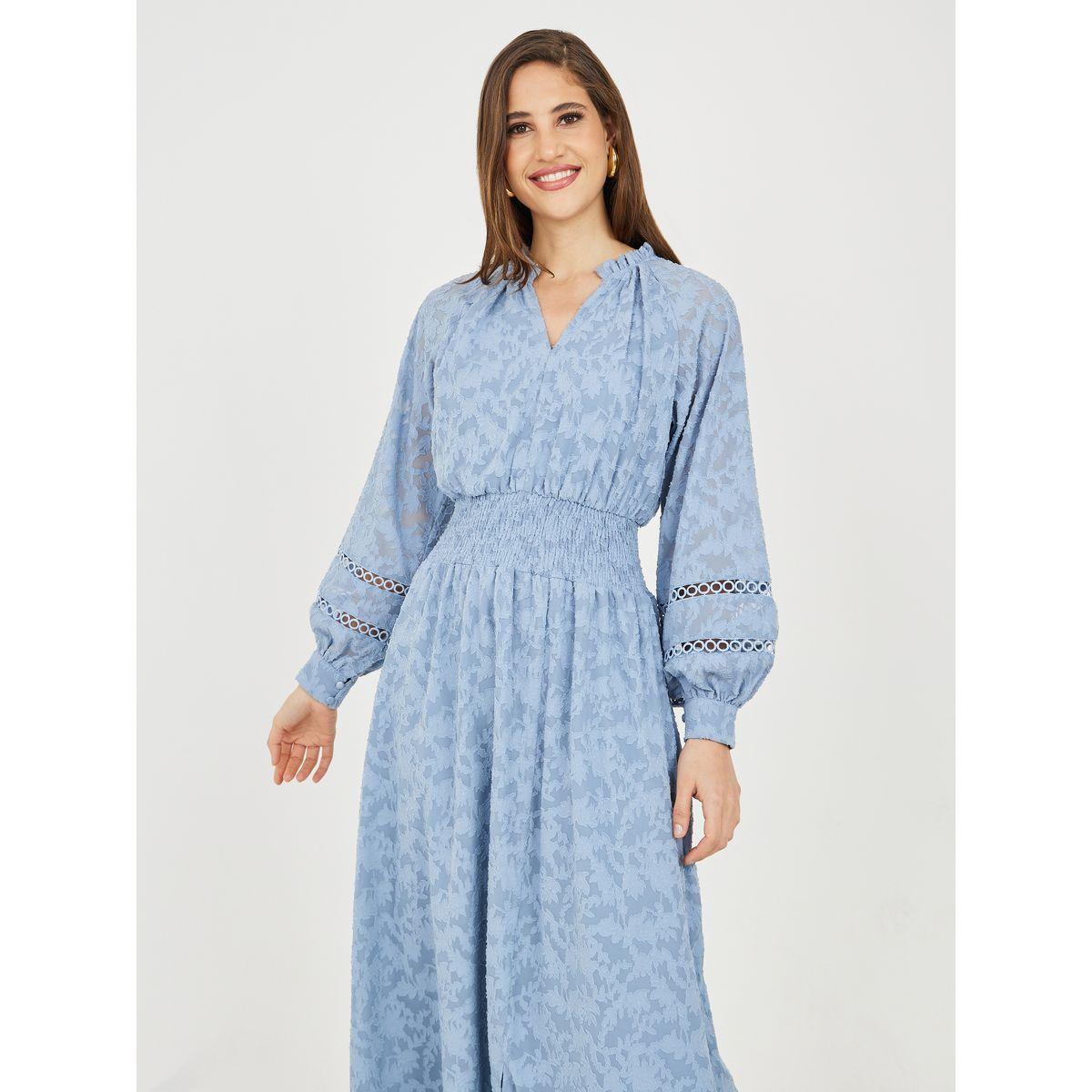 Styli Burnout Texture Smocked Cut Out Detail A-Line Maxi Dress-women-clothing-dresses-image-2