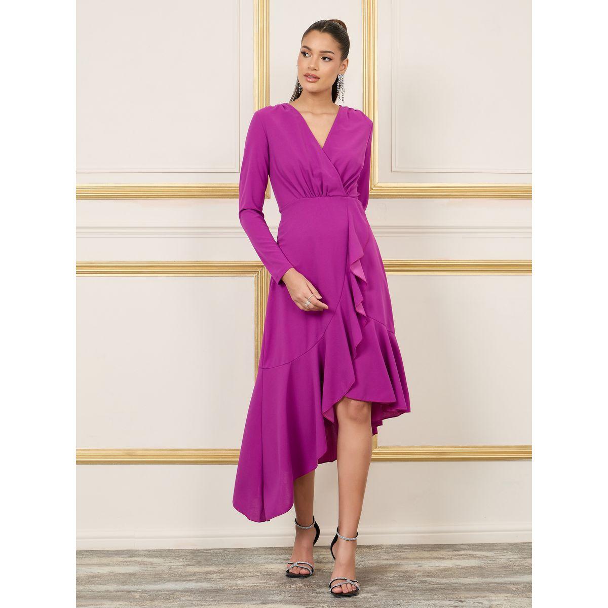 فستان ميدي بحافة غير متماثلة الطول-women-clothing-dresses-image-1