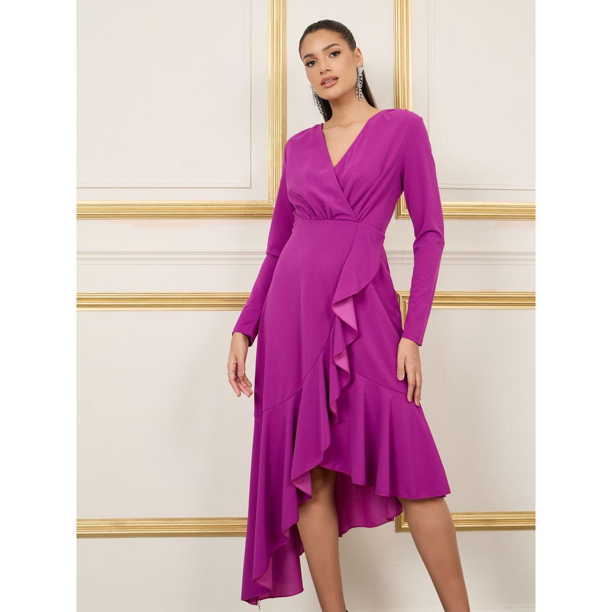 Styli Ruffle Asymmetric Hem A-Line Midi Dress-women-clothing-dresses-image-2
