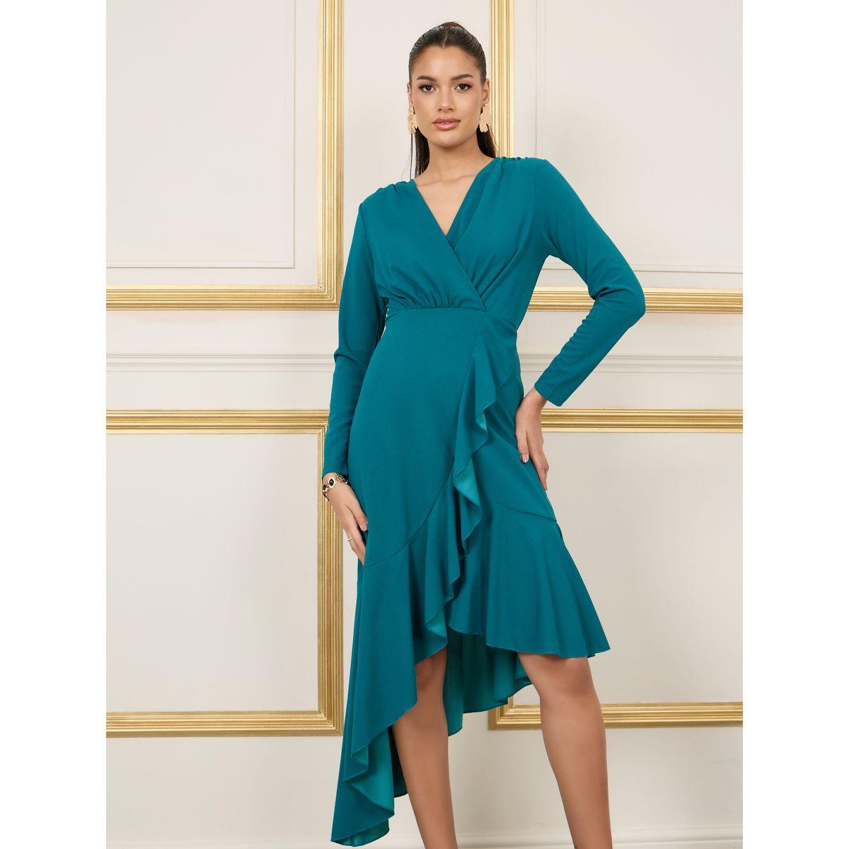 Styli Ruffle Asymmetric Hem A-Line Midi Dress-women-clothing-dresses-image-2