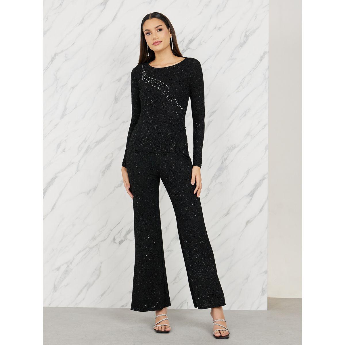 Styli Shimmer Embellished Knit Top and Bootcut Pant Set-women-clothing-coordsets-image-1