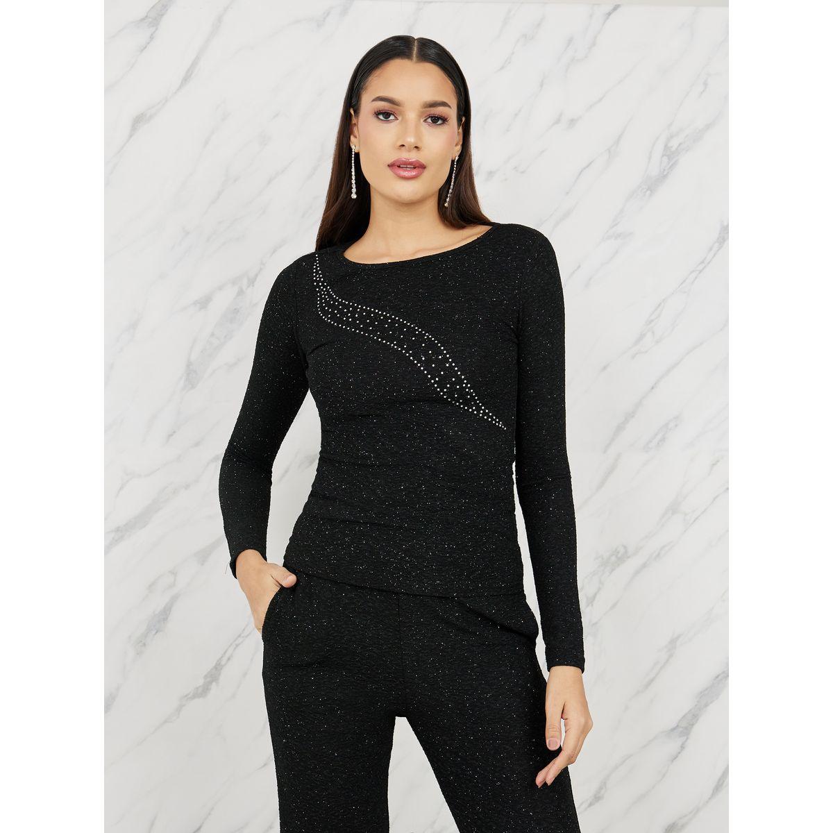 Styli Shimmer Embellished Knit Top and Bootcut Pant Set-women-clothing-coordsets-image-3