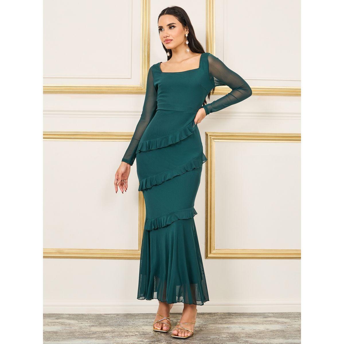 فستان حورية البحر بتفصيل ستيلي برقبة مربعة-women-clothing-dresses-image-1