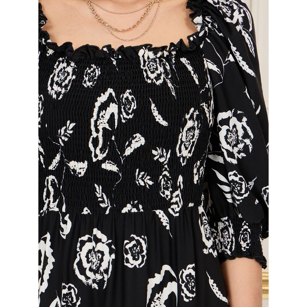 Styli Floral Print Smocked Detail A-Line Midi Dress-women-clothing-dresses-image-3