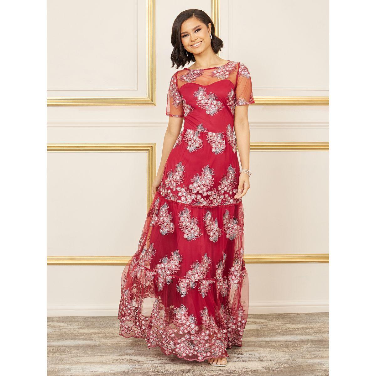 Styli Embroidered Mesh Insert A-Line Maxi Dress-women-clothing-dresses-image-1