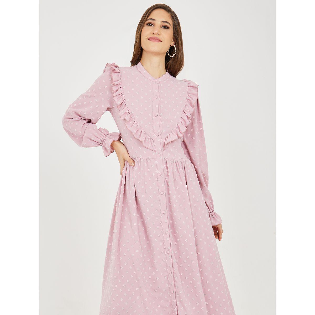 فستان طويل بتفاصيل دانتيل وكشكش-women-clothing-dresses-image-2