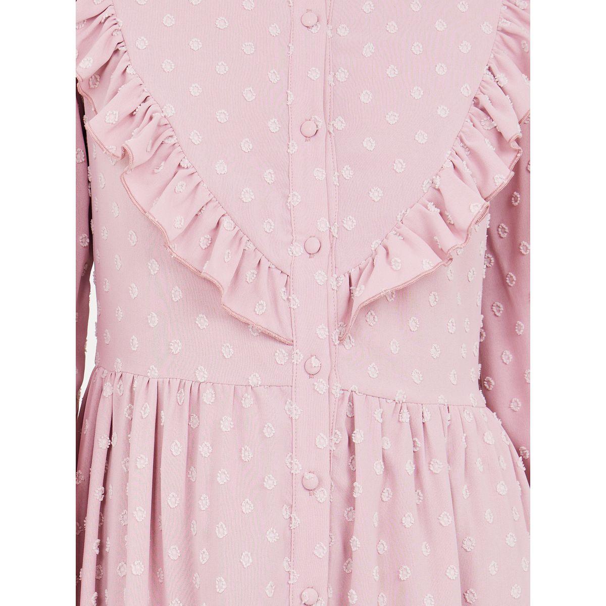 Styli Dobby Frill Detail Lace Hem Shift Maxi Dress-women-clothing-dresses-image-3