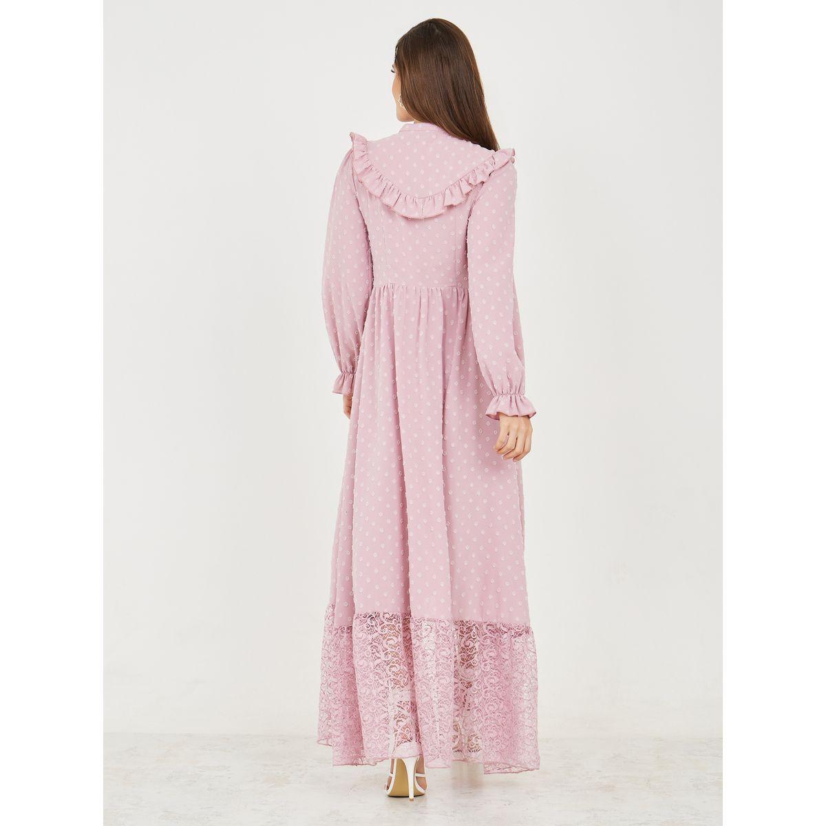 فستان طويل بتفاصيل دانتيل وكشكش-women-clothing-dresses-image-4