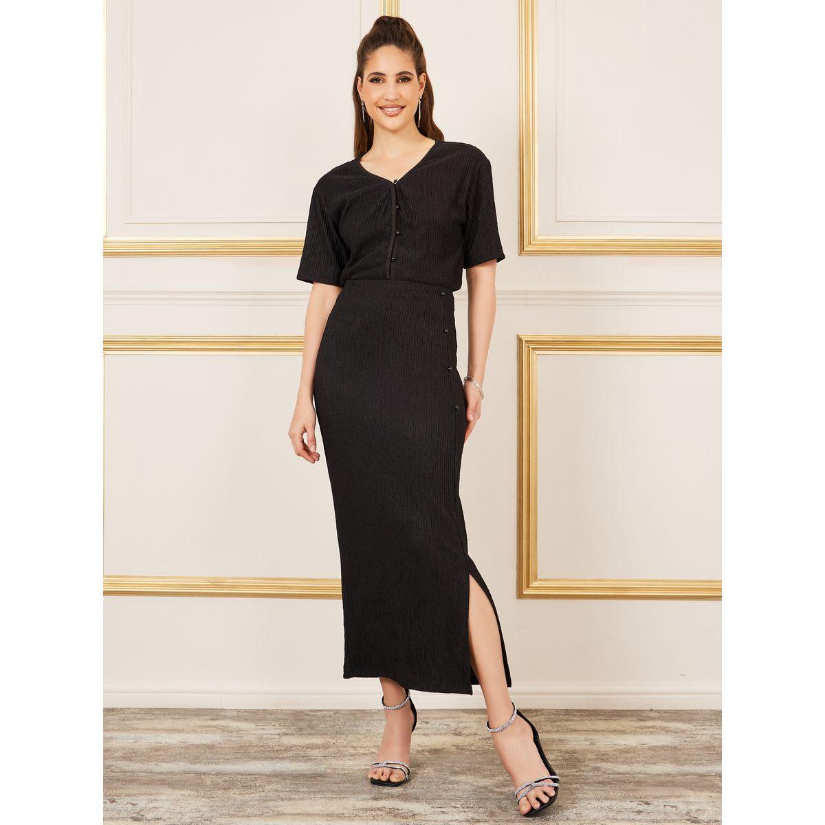 طقم منسق من تنورة طويلة مع بلوزة بازرار غلق-women-clothing-coordsets-image-1