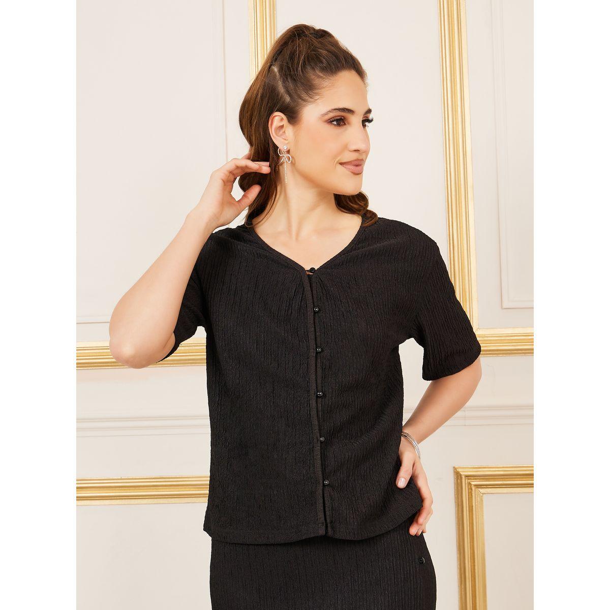 Styli Crepe Textured Button Up Top and Side Slit Detail Maxi Skirt Co-Ords-women-clothing-coordsets-image-2