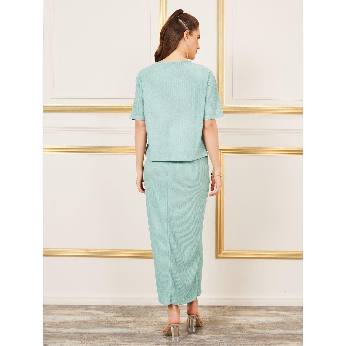 Styli Crepe Textured Button Up Top and Side Slit Detail Maxi Skirt Co-Ords-women-clothing-coordsets-image-4