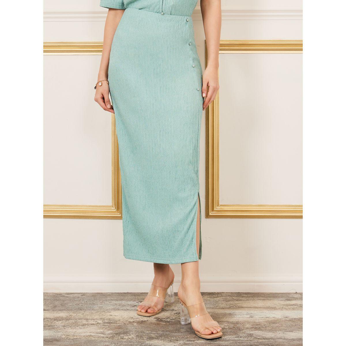 Styli Crepe Textured Button Up Top and Side Slit Detail Maxi Skirt Co-Ords-women-clothing-coordsets-image-7