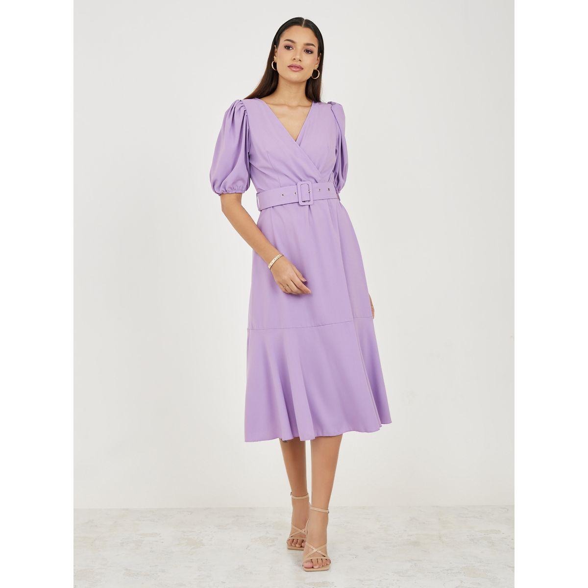 فستان ميدي بتفاصيل كسرات مع حزام خصر-women-clothing-dresses-image-1