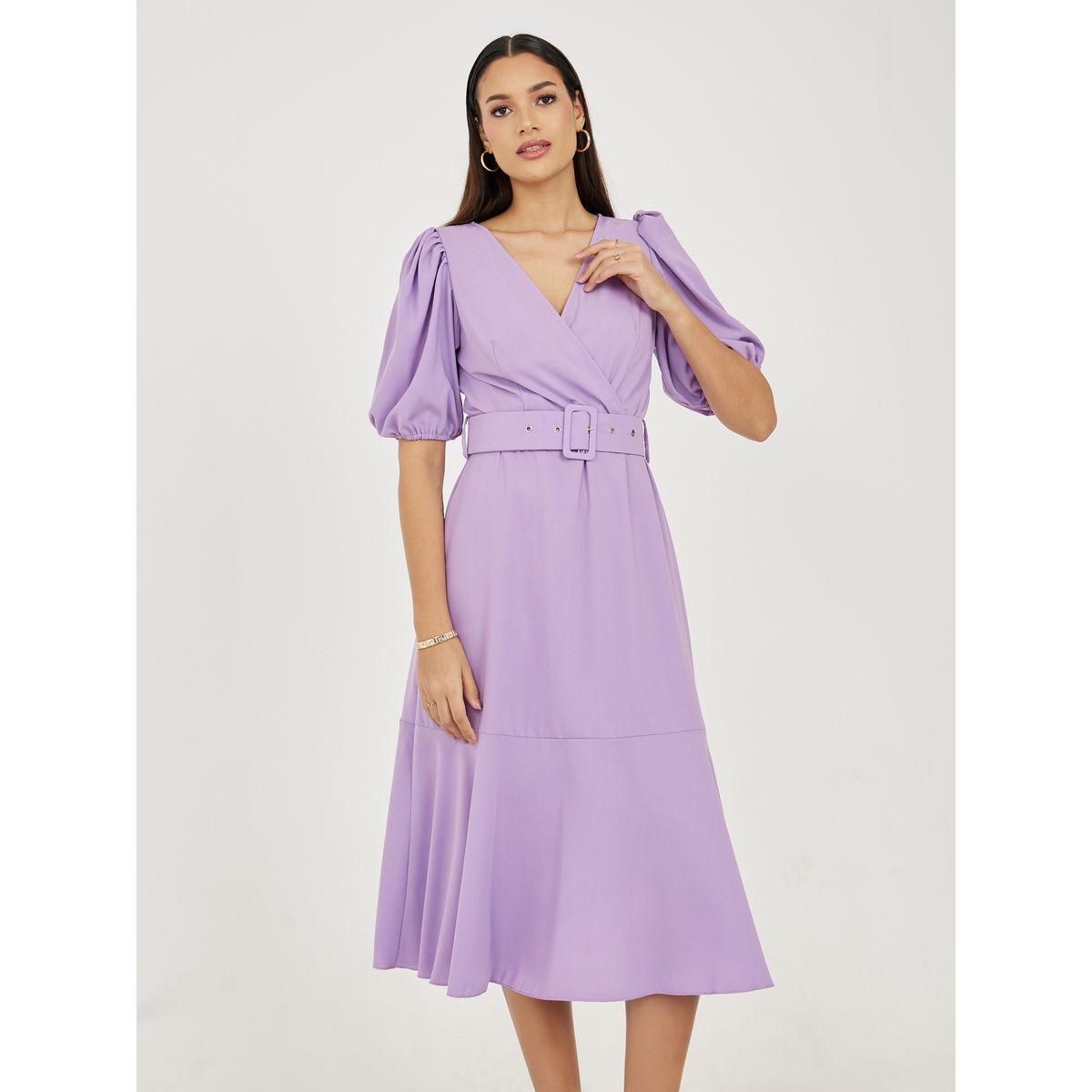 Styli Gathered Detail Sleeves Belted A-Line Midi Dress-women-clothing-dresses-image-2