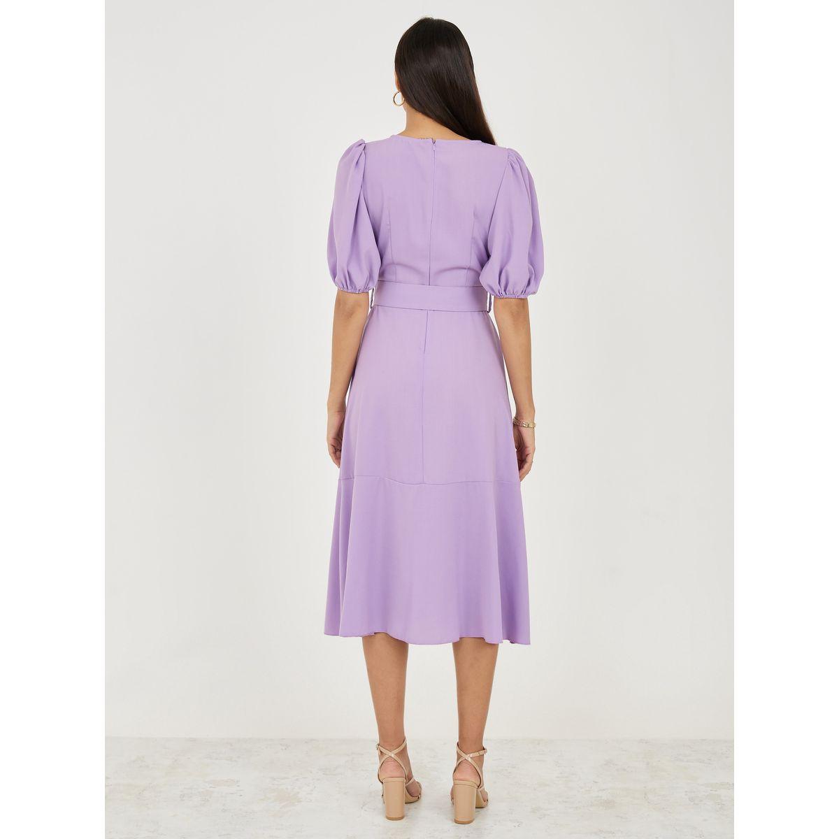 Styli Gathered Detail Sleeves Belted A-Line Midi Dress-women-clothing-dresses-image-4