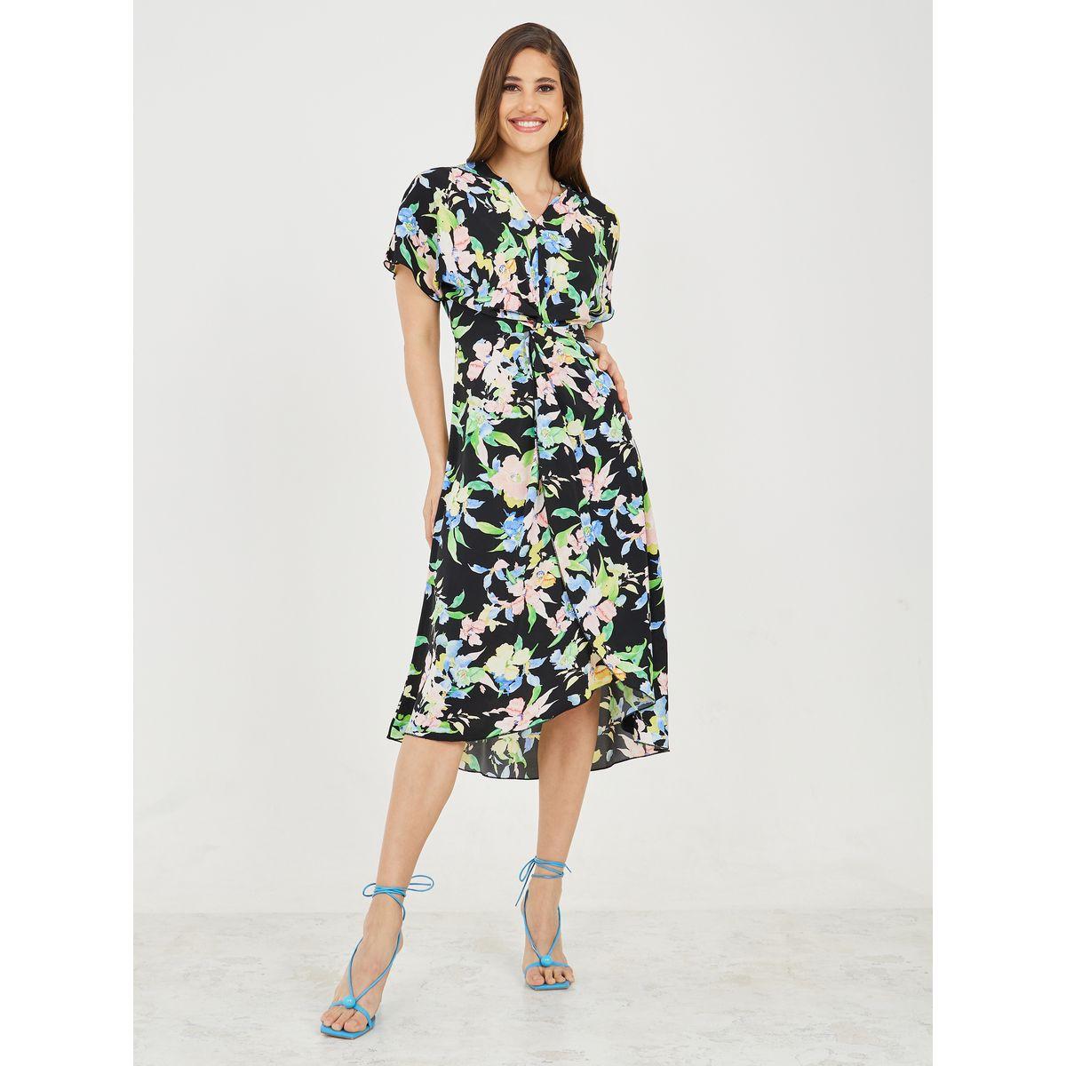 Styli Front Twist Detail Floral Print A-Line Midi Dress-women-clothing-dresses-image-2