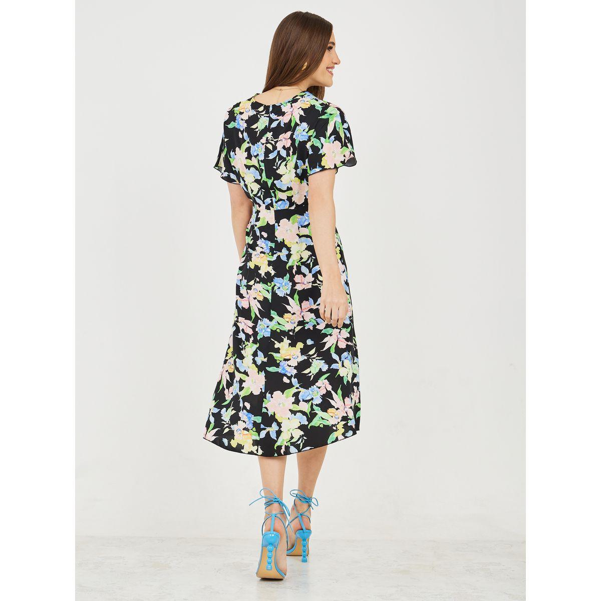 Styli Front Twist Detail Floral Print A-Line Midi Dress-women-clothing-dresses-image-4