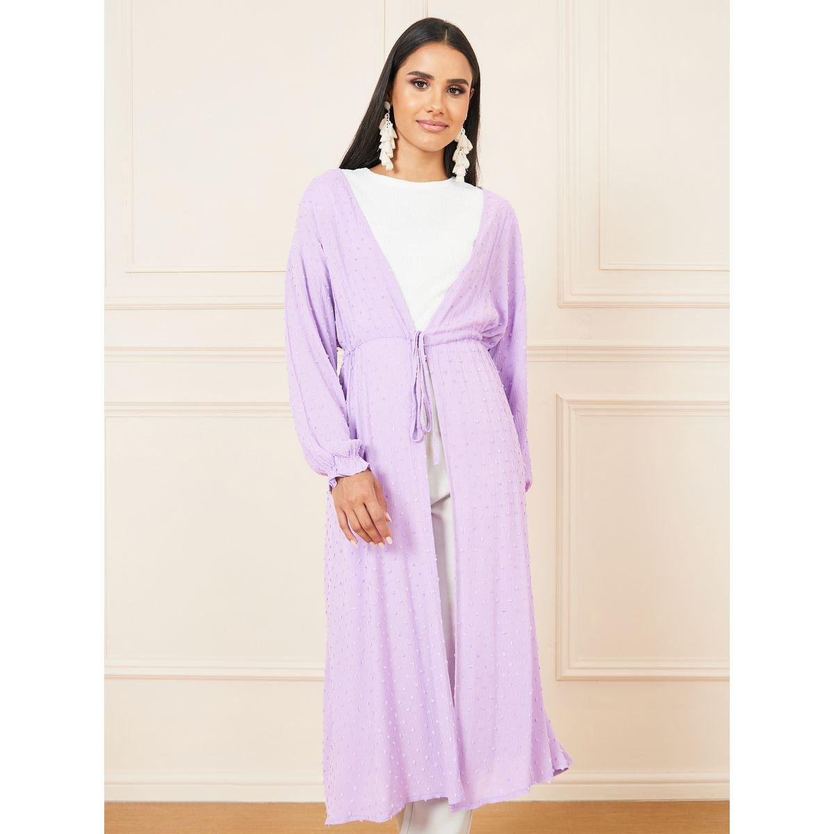 Styli Dobby Front Tie Up Midi Length Kimono-women-clothing-shirtsandblouses-shirts-image-1