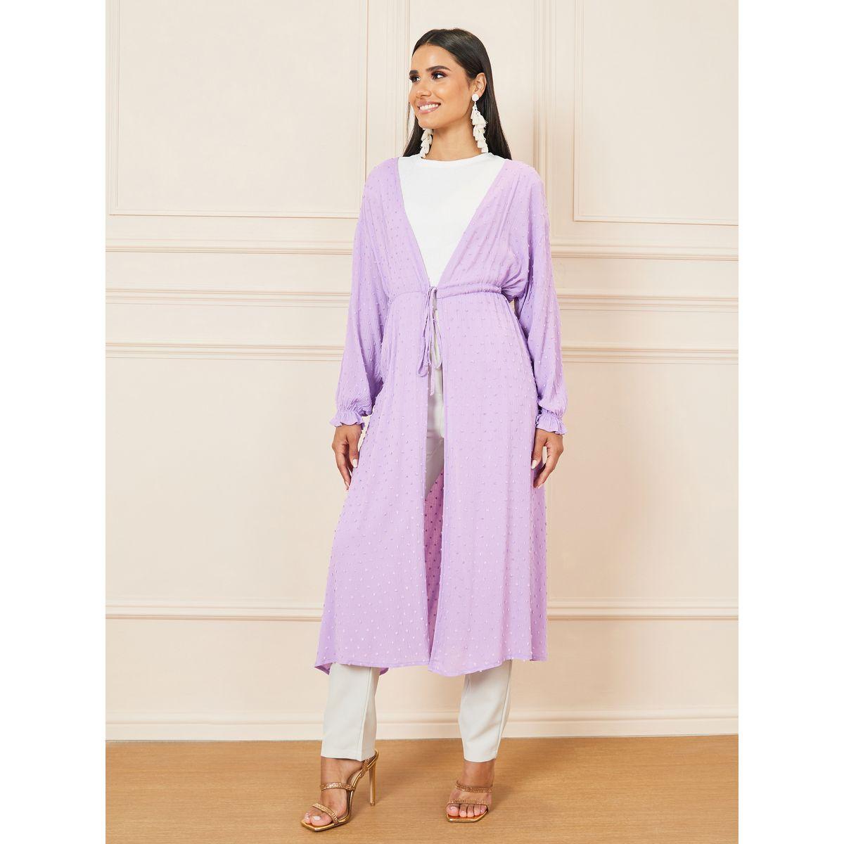 Styli Dobby Front Tie Up Midi Length Kimono-women-clothing-shirtsandblouses-shirts-image-2