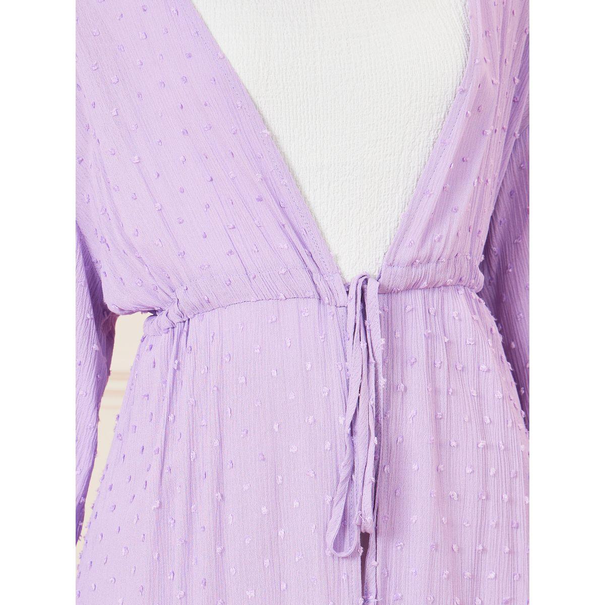 Styli Dobby Front Tie Up Midi Length Kimono-women-clothing-shirtsandblouses-shirts-image-3